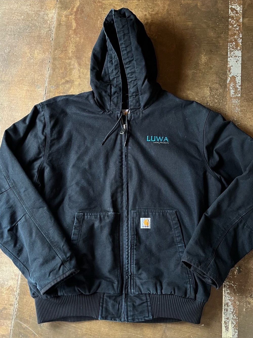Carhartt Black Full Zip Workwear Jacket Embroidered Logo Heavyweight XL Vintage